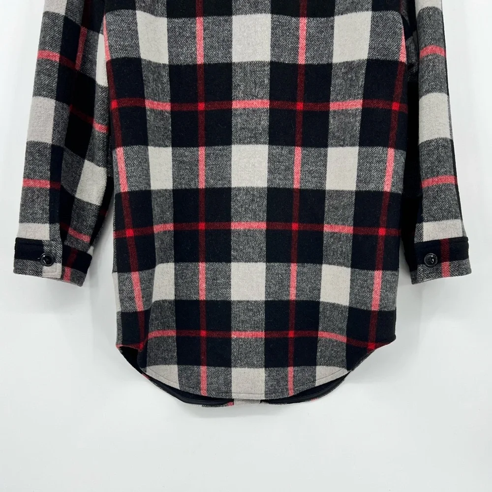 GAP Kids Plaid Shacket Jacket Pockets Button Closure Black Red Gray Size Large